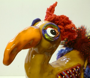 Close-up of a Birds of a Feather sculpture by Sherry Tolar