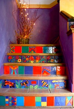 Ceramic tiles on stair risers by Sherry Tolar