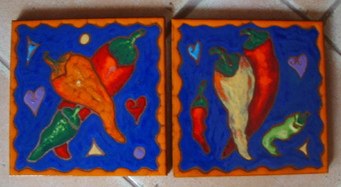 Chili Pepper Ceramic tile wall hanging by Sherry Tolar